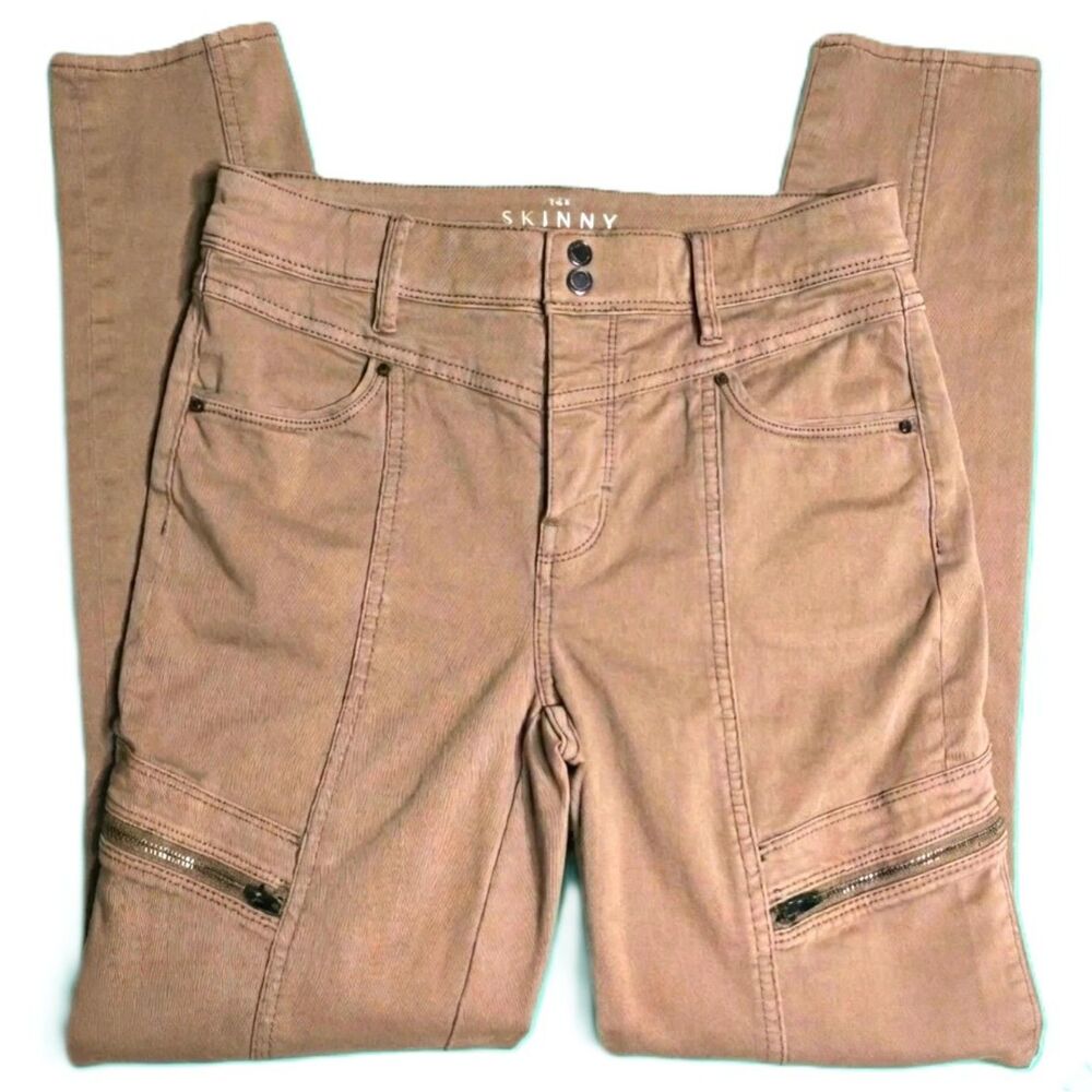 White House Black Market Skinny Ankle High Rise Pants Brown Size 0 Zip Pockets